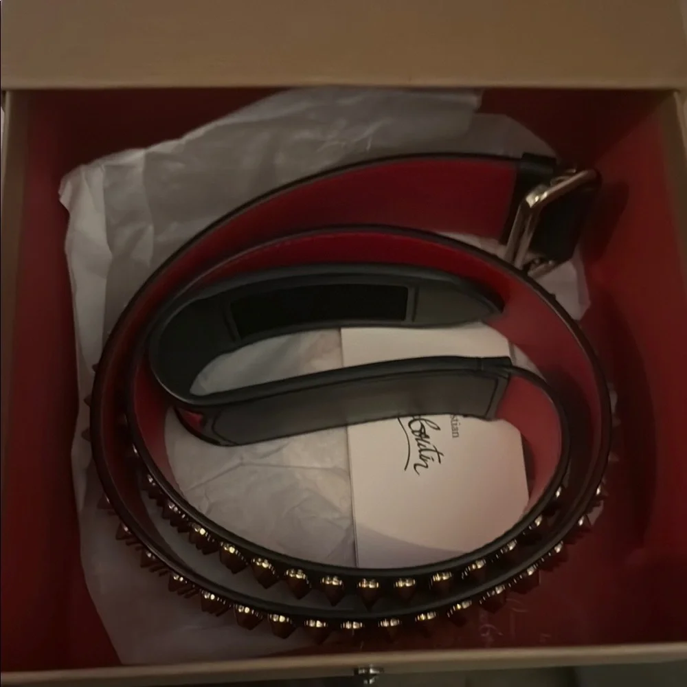 Christian Louboutin Black and Gold Studded Belt - Picture 3 of 4